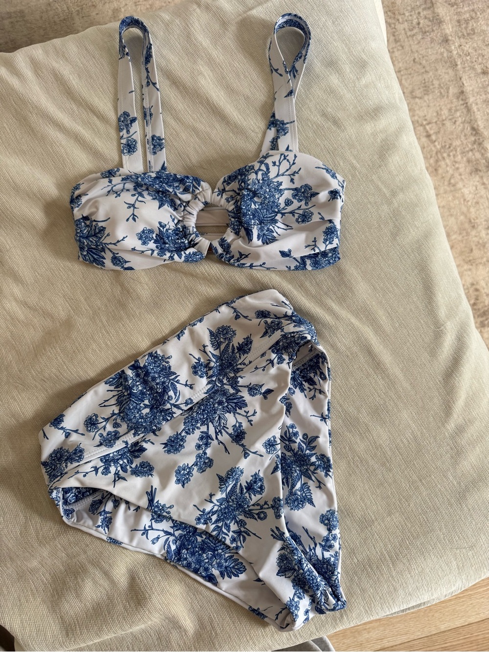 Floral Blue and White Bandeau Bikini Set
